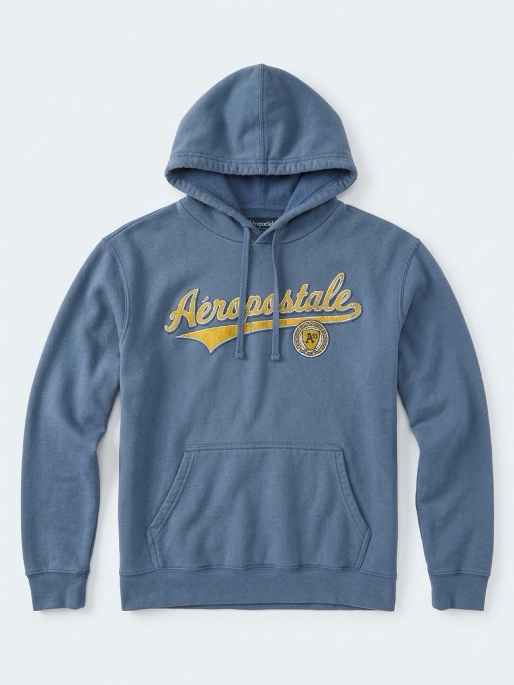 Aeropostale Blue Hooded Logo Sweatshirt with Yellow Emblem Vintage